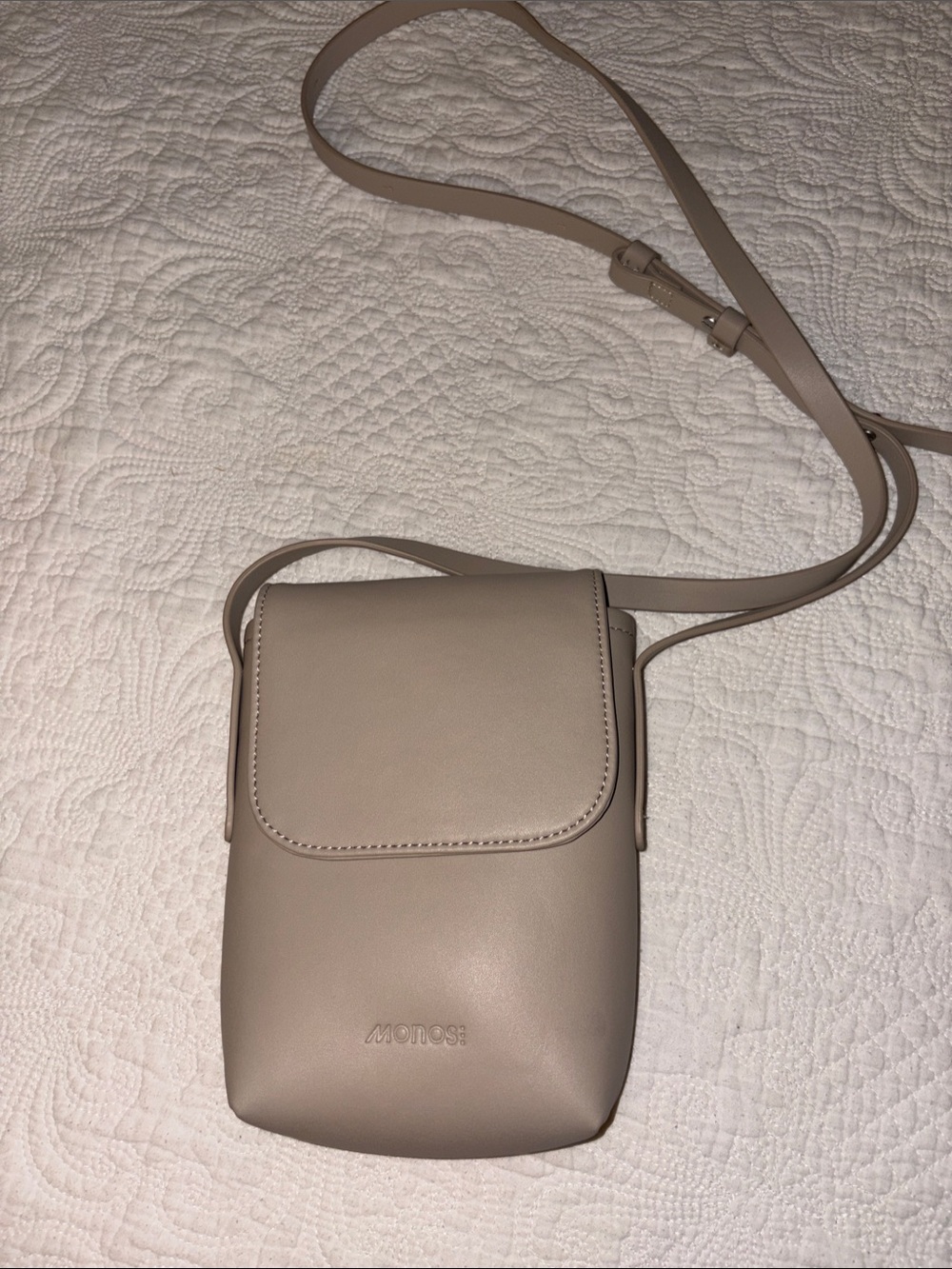 Monos Beige Leather Crossbody Travel Purse